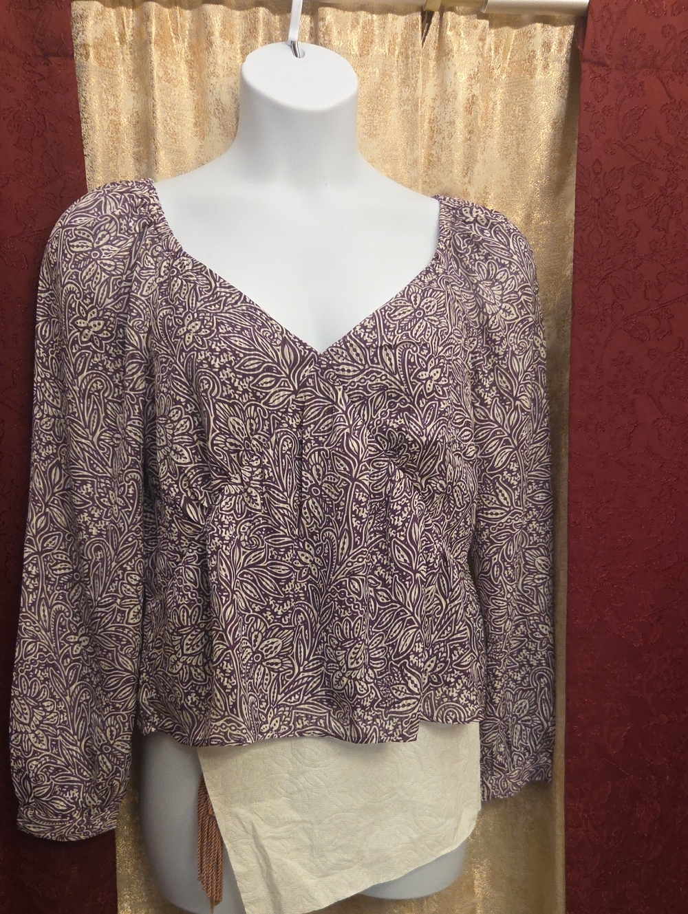 Floral Wrap-Front Women’s Top in Purple and Cream